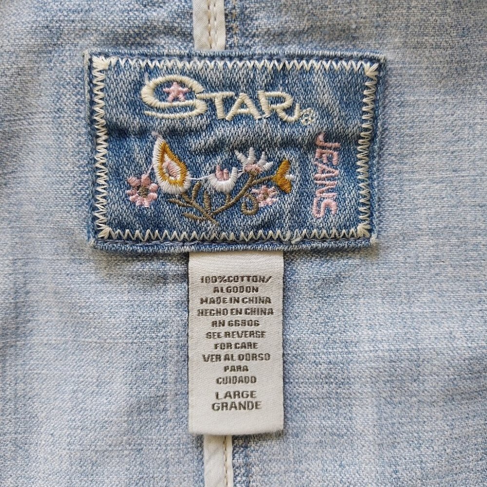 Star Jeans Denim Jacket Size Large Studded Women's Blue Wash Buttons Pockets - Picture 9 of 10
